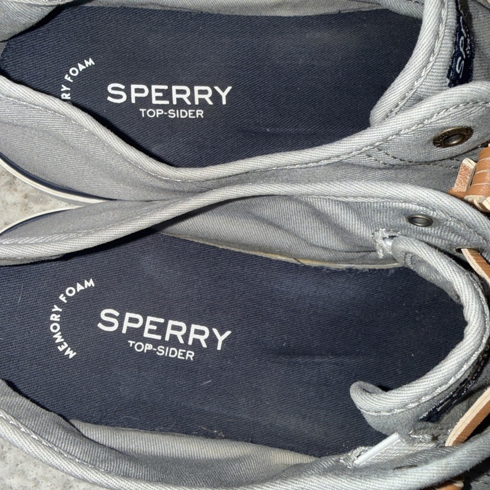 Sperry Pier View Gray Canvas Lace Up Slip-On Sneakers Women's Size 11 No Tie - Picture 9 of 10